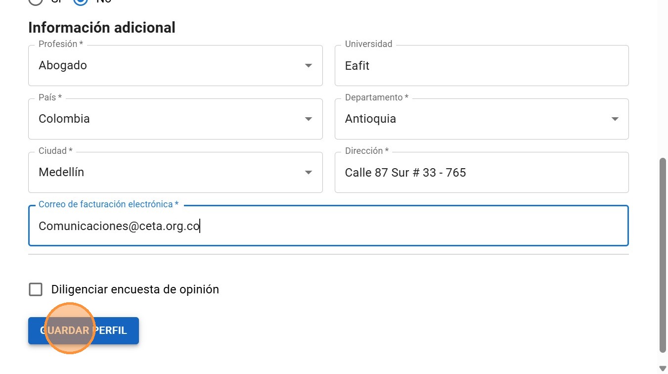 Guardar perfil