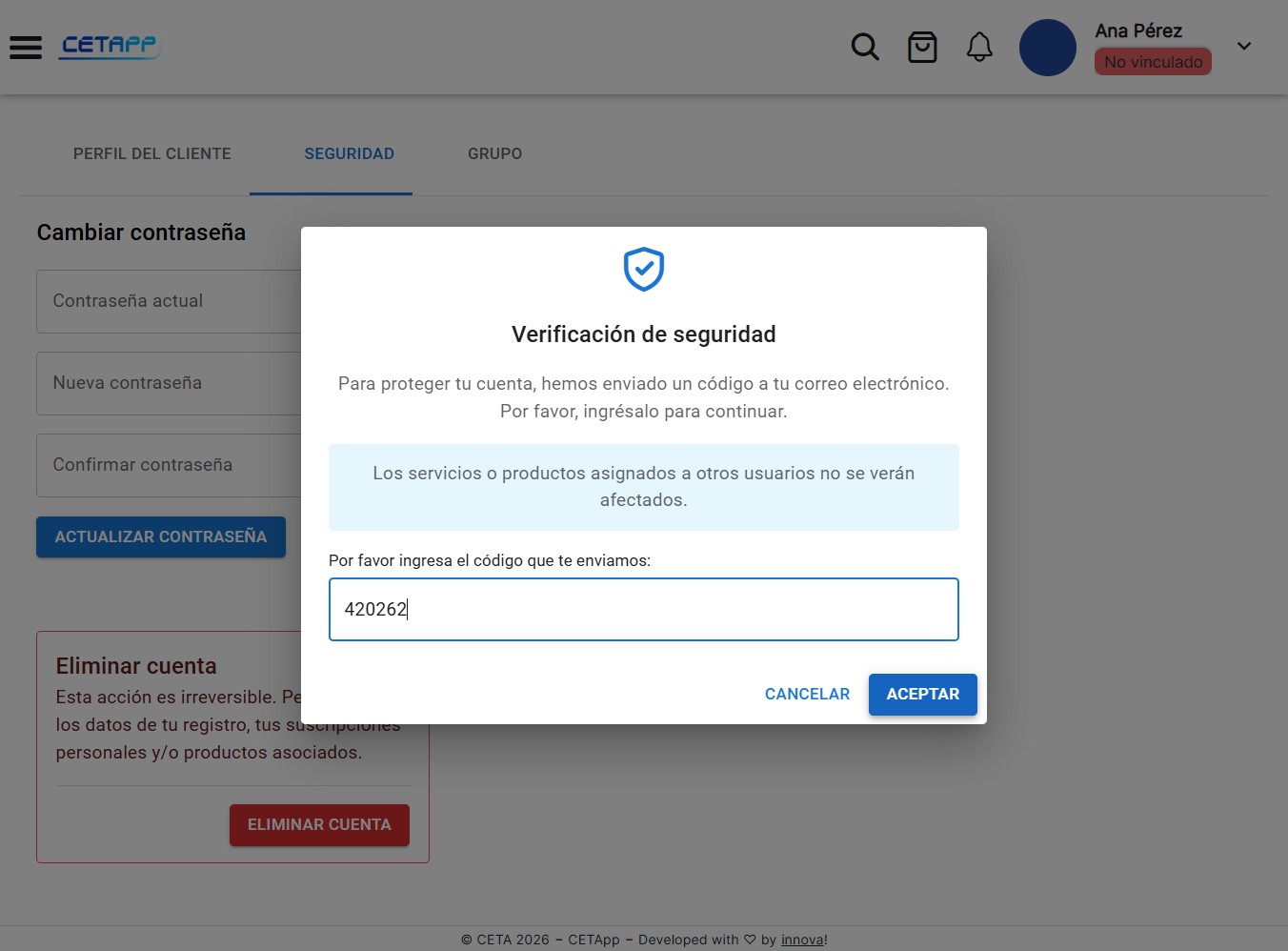 Clic en Aceptar validación