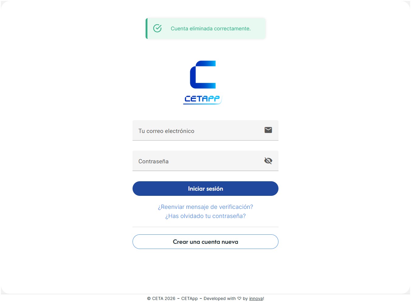 Cuenta eliminada exitosamente