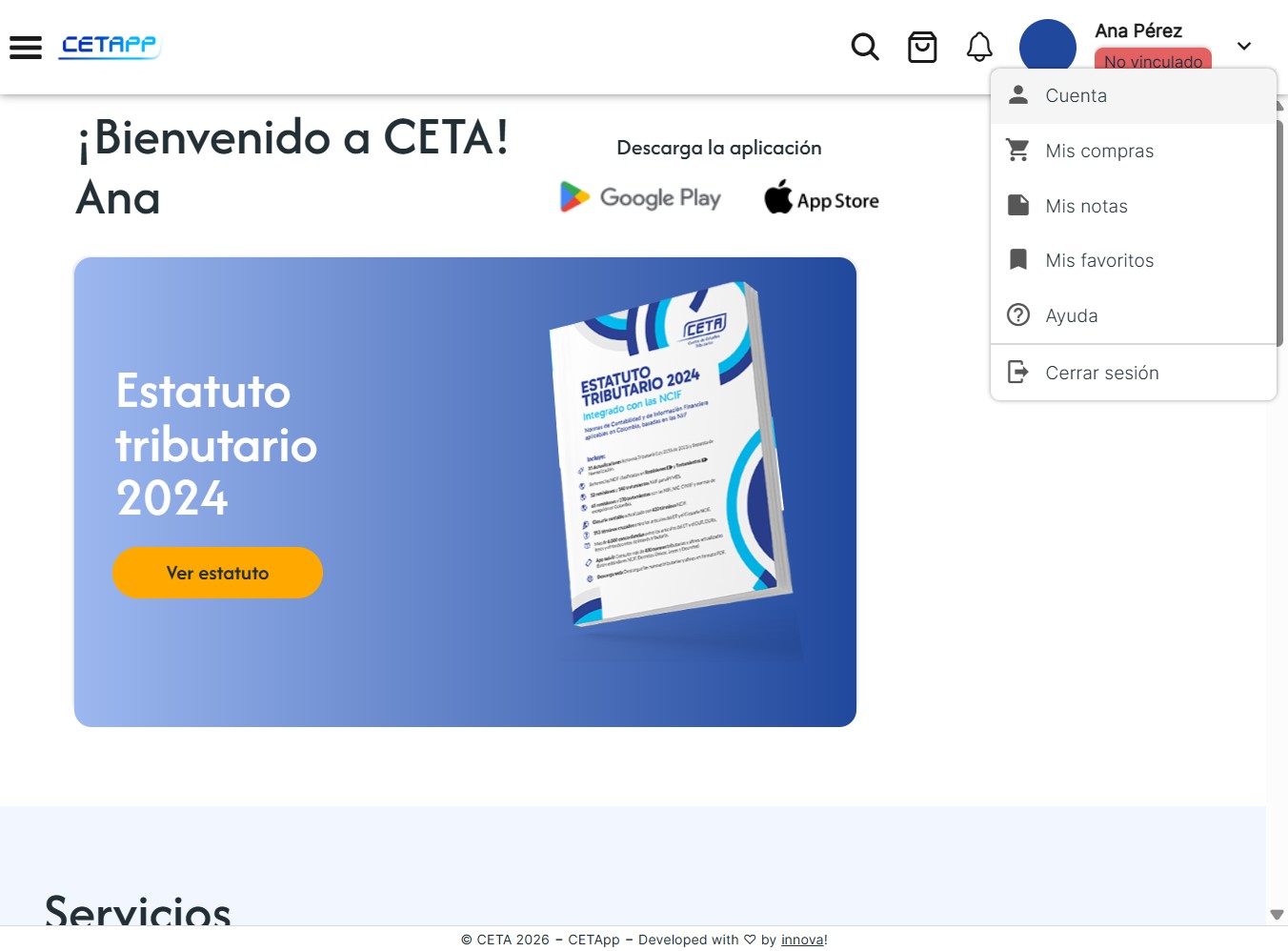 Menú de perfil