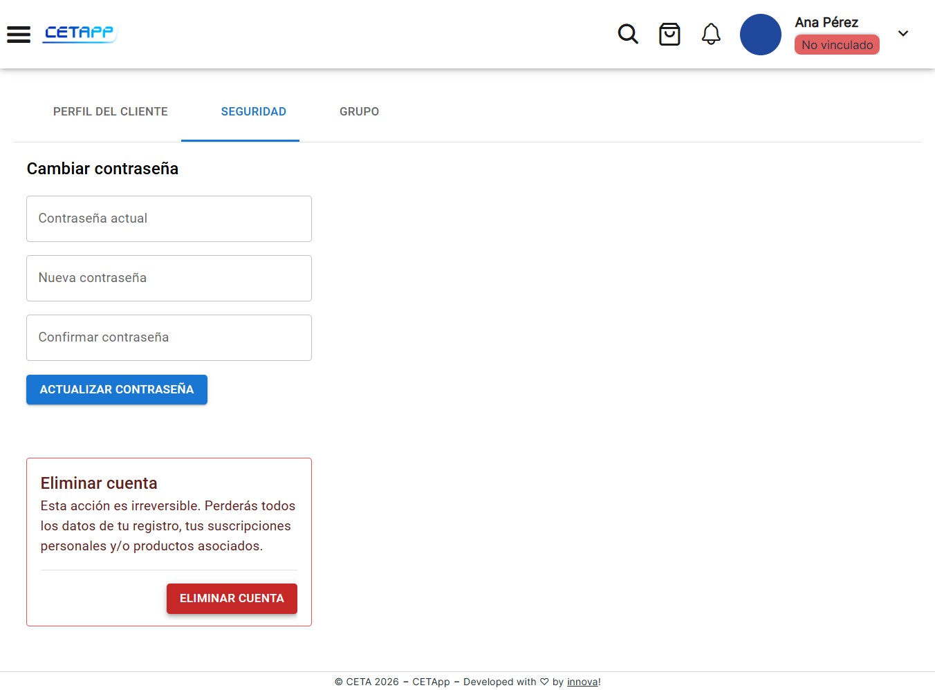Opción Eliminar cuenta