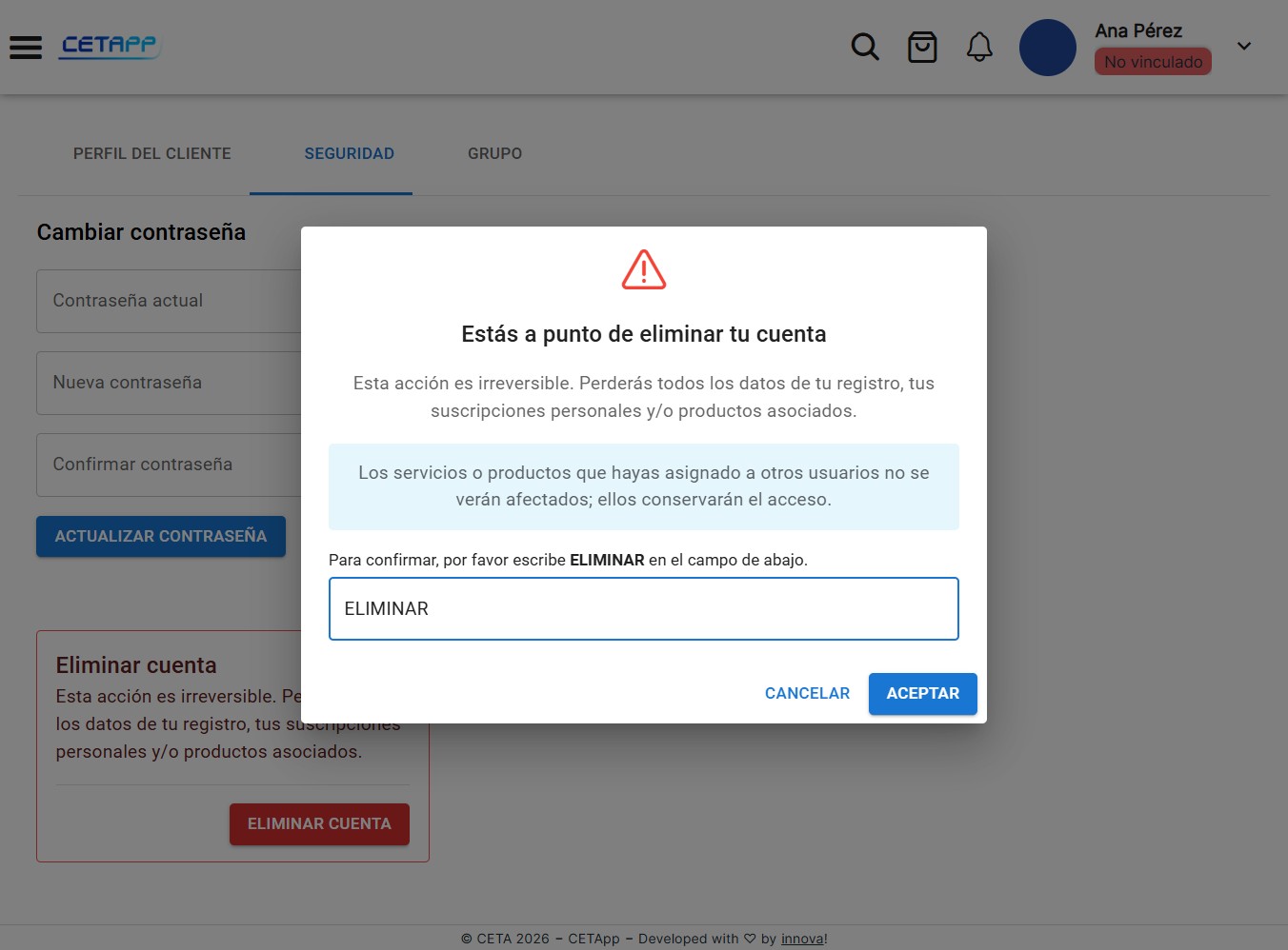 Escribir ELIMINAR